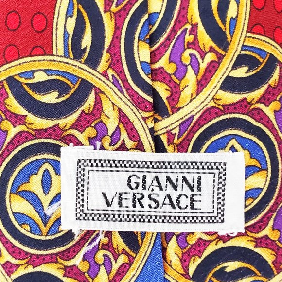 Gianni Versace Mens Vintage 1990's Red/Blue Silk Scarf Print Necktie Tie - Picture 3 of 8